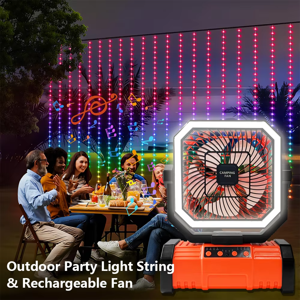 Oppladbar campingvifte med 20000mAh batteri, 4 hastigheter og LED-lanterne | Luvikno