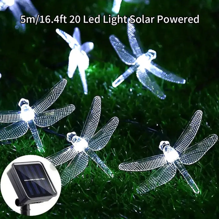 Luvikno | Sol String Lys Lumila | 5 m med 20 Drageflue LED-er | 8 Moduser | Vanntett & Egnet for Utendørs