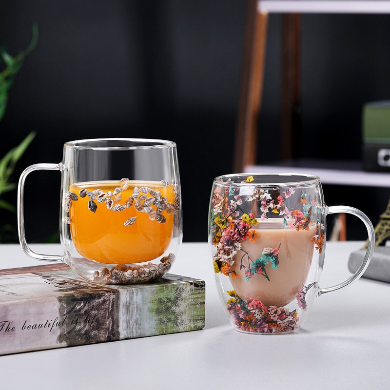 Dobbeltveggede tørkede blomster glasskop