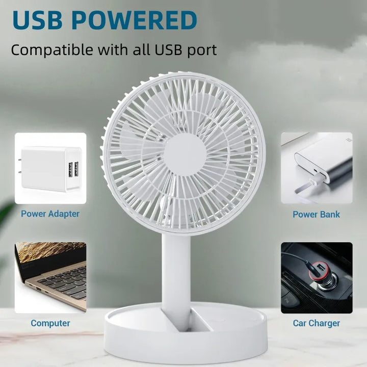 Luvikno | USB Bordvifte Breezio | Sammenleggbar & Bærbar | 4 Hastigheter & Timer | Batteridrevet for Innendørs & Utendørs