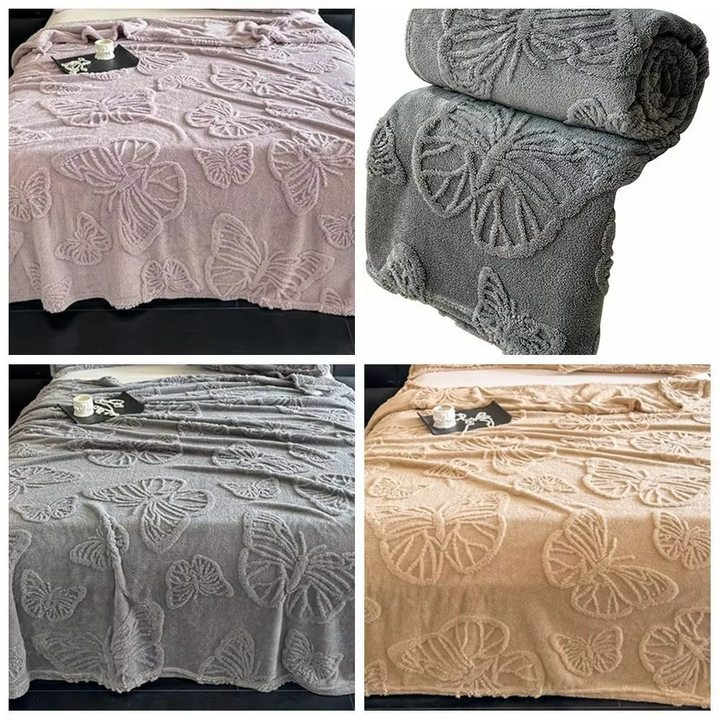 Dobbeltsidig avkjølende teppe med pustende kald effekt og 3D sommerfugl jacquard-design | Luvikno