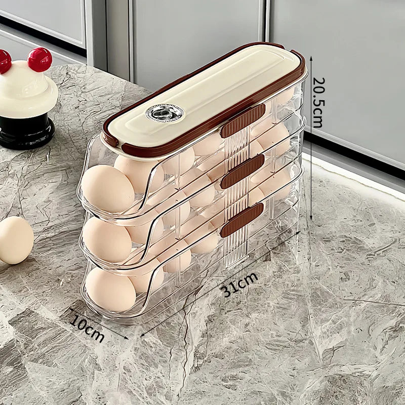 Luvikno | RollEgg Max | Automatisk Eggeholder for Kjøleskapet | Stablebar Eggorganisator laget av Klar Plast