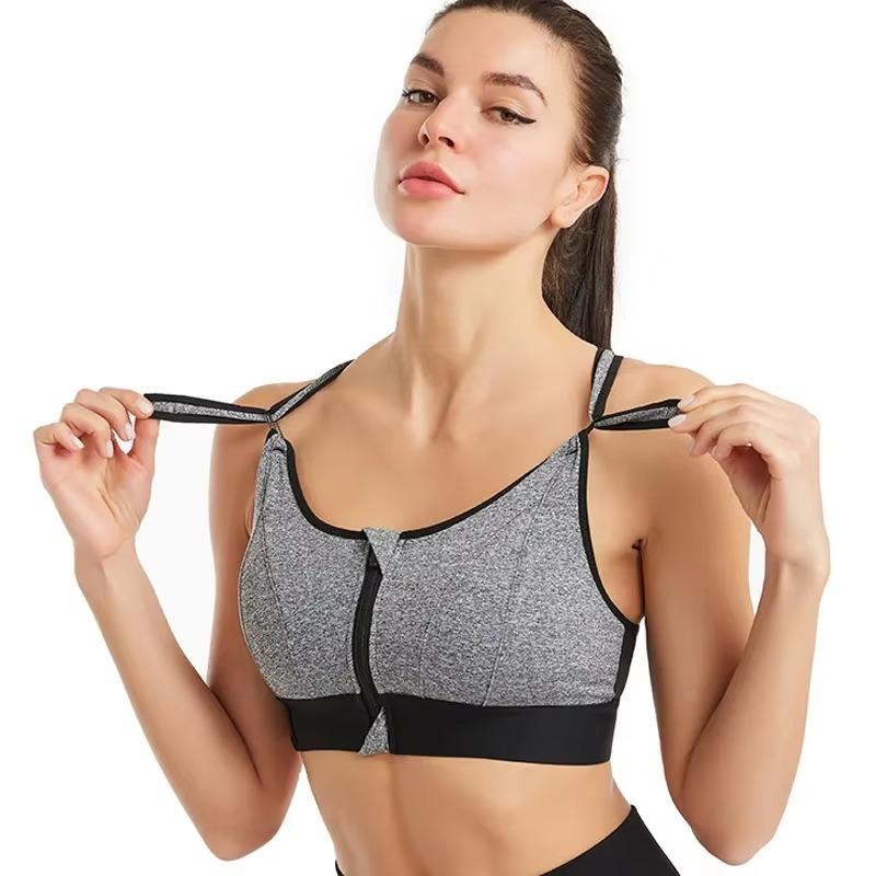 Justerbar Zip-Front Sports-BH med undertråd støtte og push-up design Luvikno