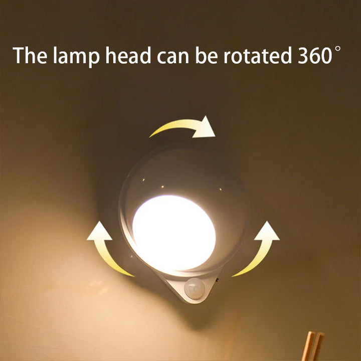 Luvikno | Intelligent LED Nattlys GlowMate 360 | 360° Rotérbar | Bevegelsessensor | USB Oppladbar