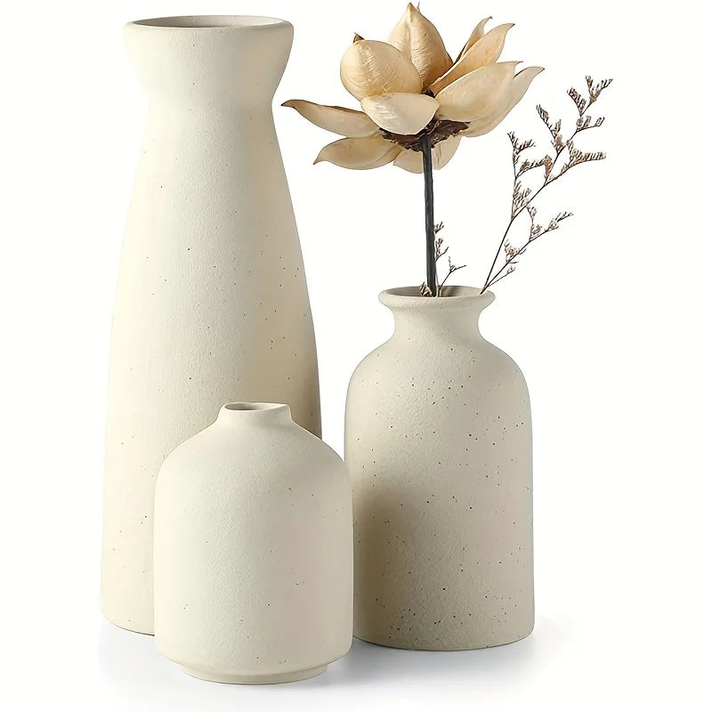 Aardstil Keramikk Vase Sett av 3 for Moderne Boho Interiører | Luvikno