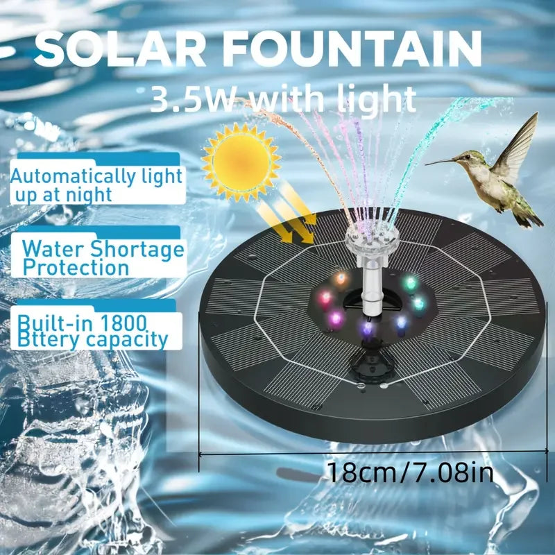 Luvikno | Solfontene LumiFonte 3.5W | Med RGB LED & 6 Dysjer | 1500 mAh Batteri & Filtersystem | For Fuglbad, Damm & Hage