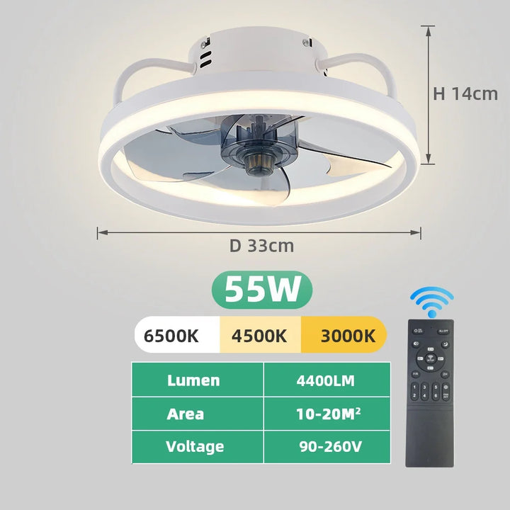 Moderne LED Taklampe Vifte med DC-motor - 6 Hastigheter, Timer, Lav Etasje Loftsvifte, Fjernkontroll Dekorativ Lys | Luvikno