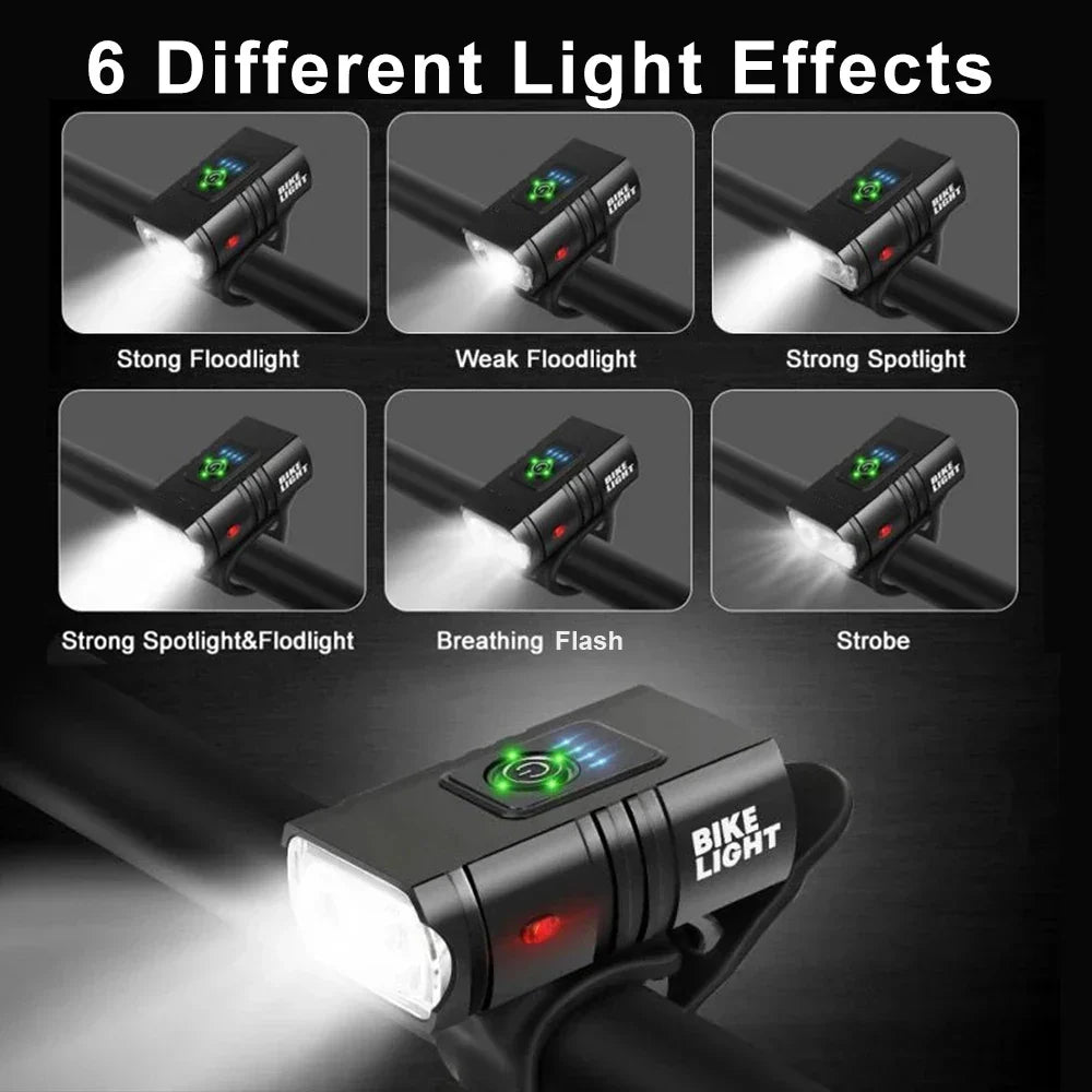 Luvikno | USB Oppladbart Sykkellyktsett - 1500 Lumen LED Hovedlys og Baklys med 6 Moduser for Sikker Nattsykling