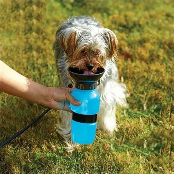 Luvikno | Hund Vannflaske HydroPaws | 2-i-1 med Skål | Lekkasjesikker & Bærbar | 500ml | Blå, Rosa, Grå