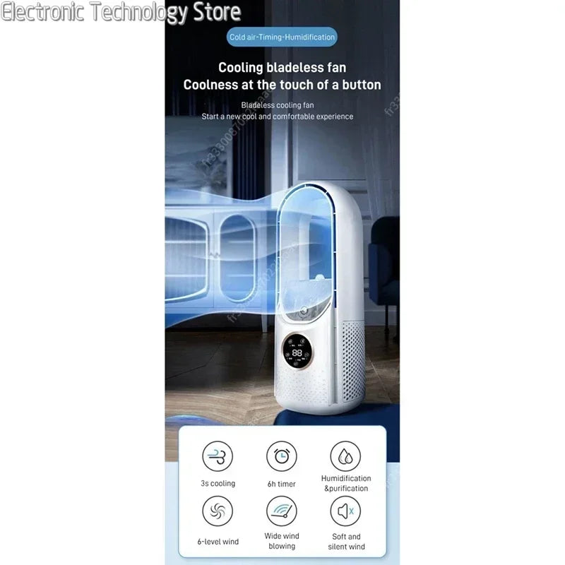 Luvikno | AeroCool Breeze Bladeless Vifte 2025 | 6 Hastigheter | Stille Luftkjøler & Fuktighetsgiver | USB Tilkobling | For Kontor & Hjem