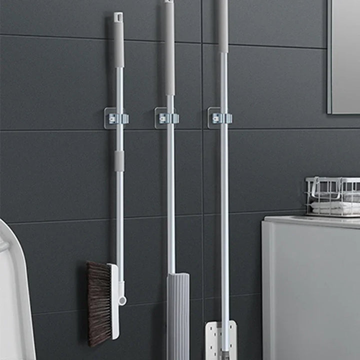 Luvikno | Moppeholder FixoGrip | Selvklebende & Vanntett | Veggfeste uten boring | Sett med 4