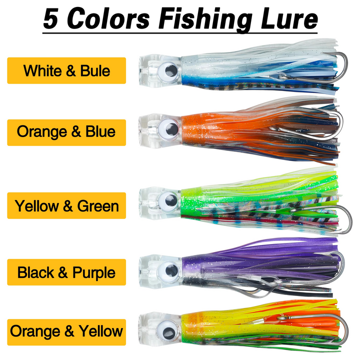 5pcs Rigged Trolling Skirt Tuna Lures for Mahi, Marlin, Shark and Wahoo – Big Game Saltwater Lures Luvikno