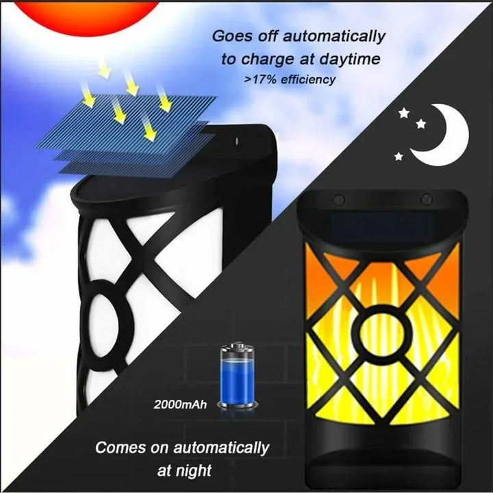 Luvikno | Solar-Torch FlammaLuce | 96 LED Flamme Lys | IP65 Vanntett | Hagevegglampe med Gitterdesign