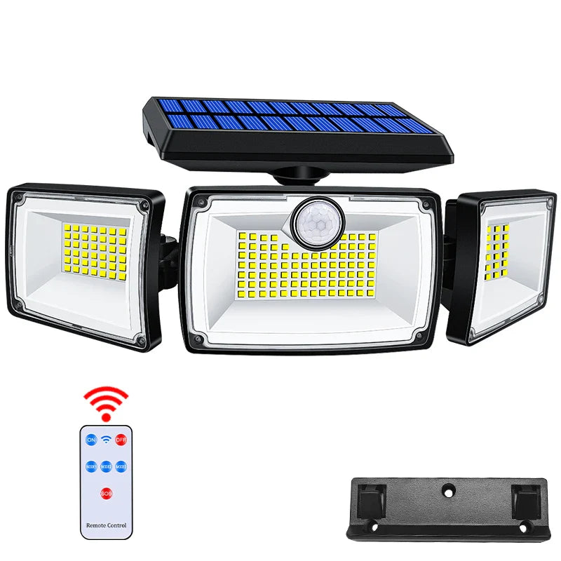 Luvikno | SecuSolar MaxView 167 Solar Sikkerhets Spotlight 167 LEDer | 3 Justerbare Hoder | Bevegelsessensor & 3 Lysmodus | IP65 Vannavstøtende | 2200 Lumen