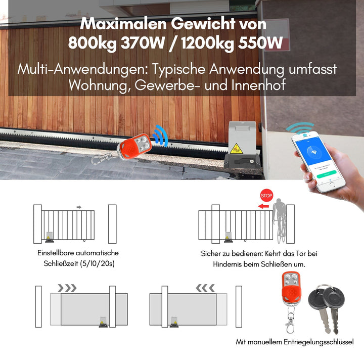 Skyvedørantrieb Garasjeportdrift med App-kontroll 370W/550W | Luvikno
