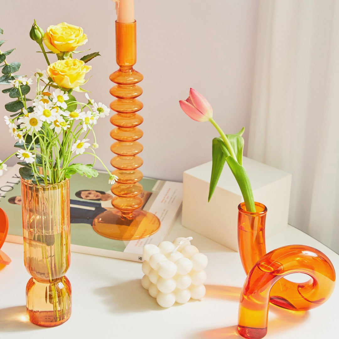 Moderne Glass Kandelaber-Orange | Luvikno