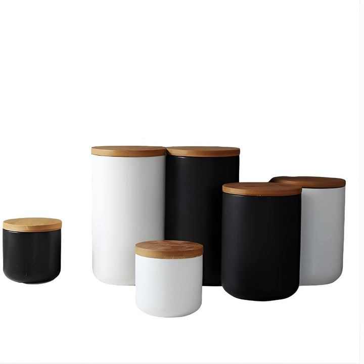 Keramisk oppbevaringsbeholder med bamb lokk – Naturlig design | Frisk oppbevaring for hjemmet | Luvikno