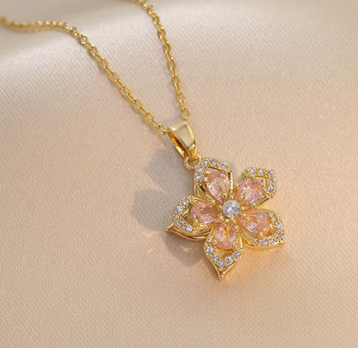 Rotating Flower Pendant Necklace – Non-Tarnish Allsidig Smykke Luvikno
