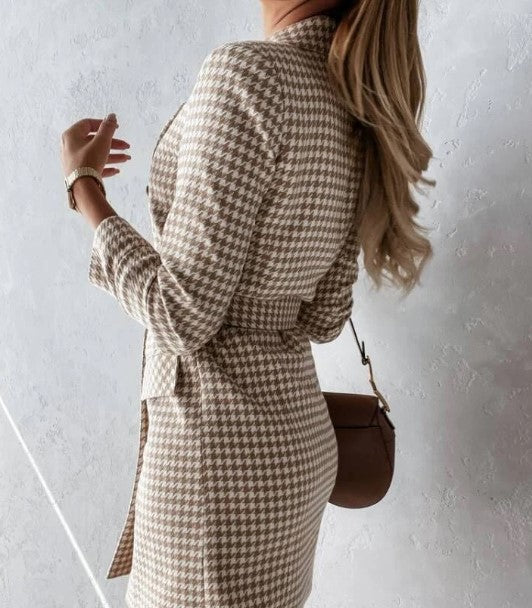 Luvik | rutete blazer kjole med dobbel rad knapp og belte