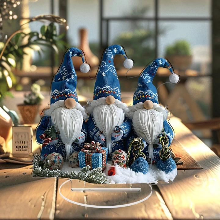 GlasNordic Jule Gnomen Dekorasjon | Akryl Bordfigur 18 cm | 3 Gnomer i Blå | Festlig Dekorasjon for Stue, Kjøkken & Kontor Luvikno