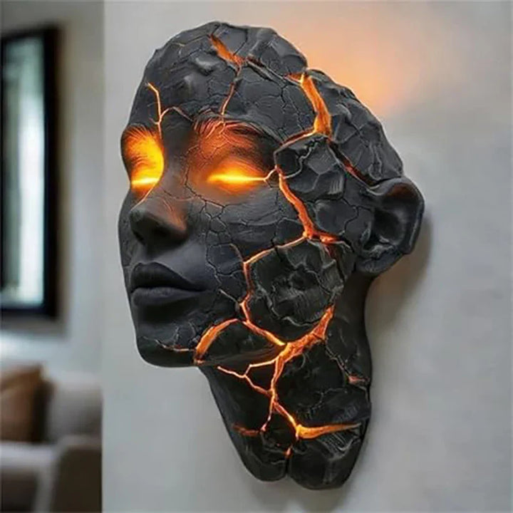 Volcanic Face Lava Crack Veggkunstlampe | Luvikno