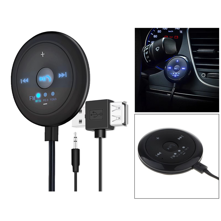2-i-1 Bluetooth 5.0 Bilspiller med FM-sender, AUX-inngang, 500mAh batteri, 5V inngang, kompatibel med telefoner og nettbrett Luvikno