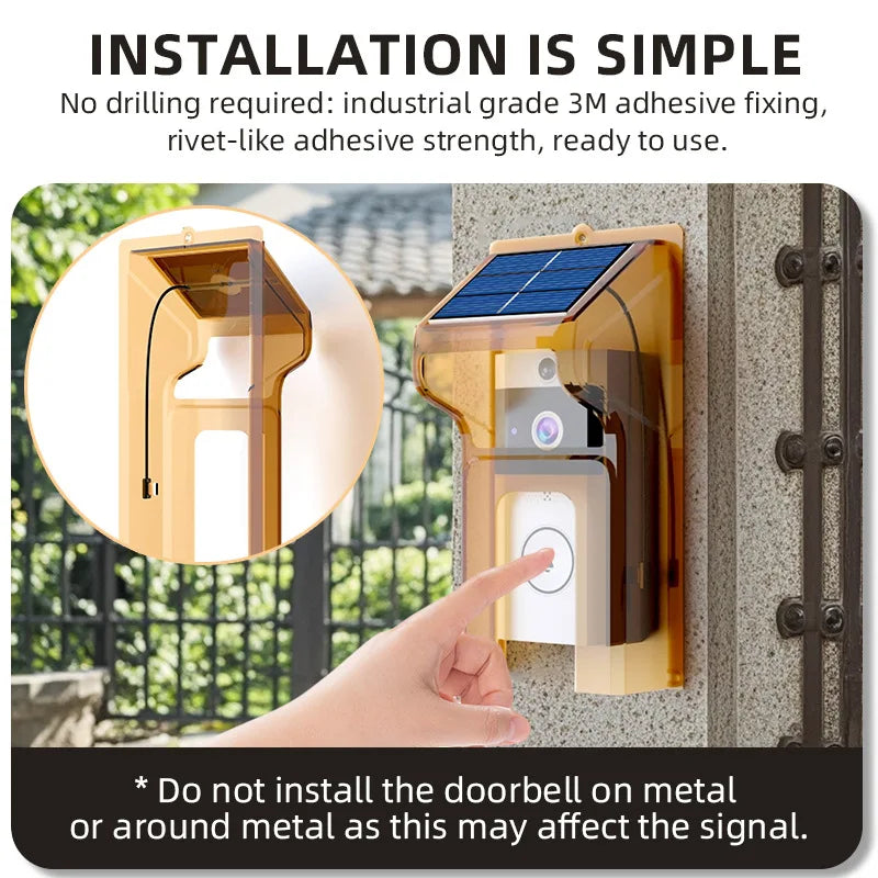 Luvikno | SecuraSun DoorCam Trådløs HD Video Dørklokke med Solenergilading og Wi-Fi | IP65 Vanntett