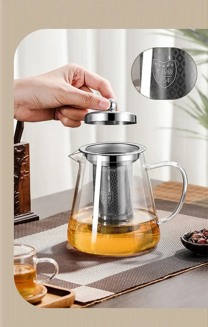 Luvikno | 450ml-950ml Varmeresistent Glass Teapot – Rustfritt Stål Tefilter, Blomsterkjele for Kung Fu Te, Puer og Oolong Te