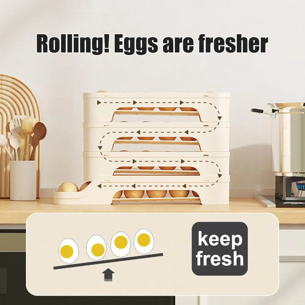Luvikno | Egg Box RolloMaxx | 4-nivå Egg Organizer | Plassbesparende & Selvrullende | Gjennomsiktig Design