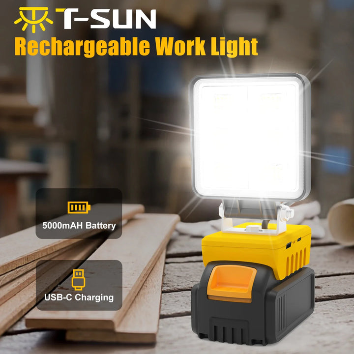 Luvikno | PowerLuma 48 LED Arbeidslys | 48W Batterikonstruksjonsspotlight | 5200 Lumen | USB-C Laderport | For DeWalt Batterier (uten batteri)