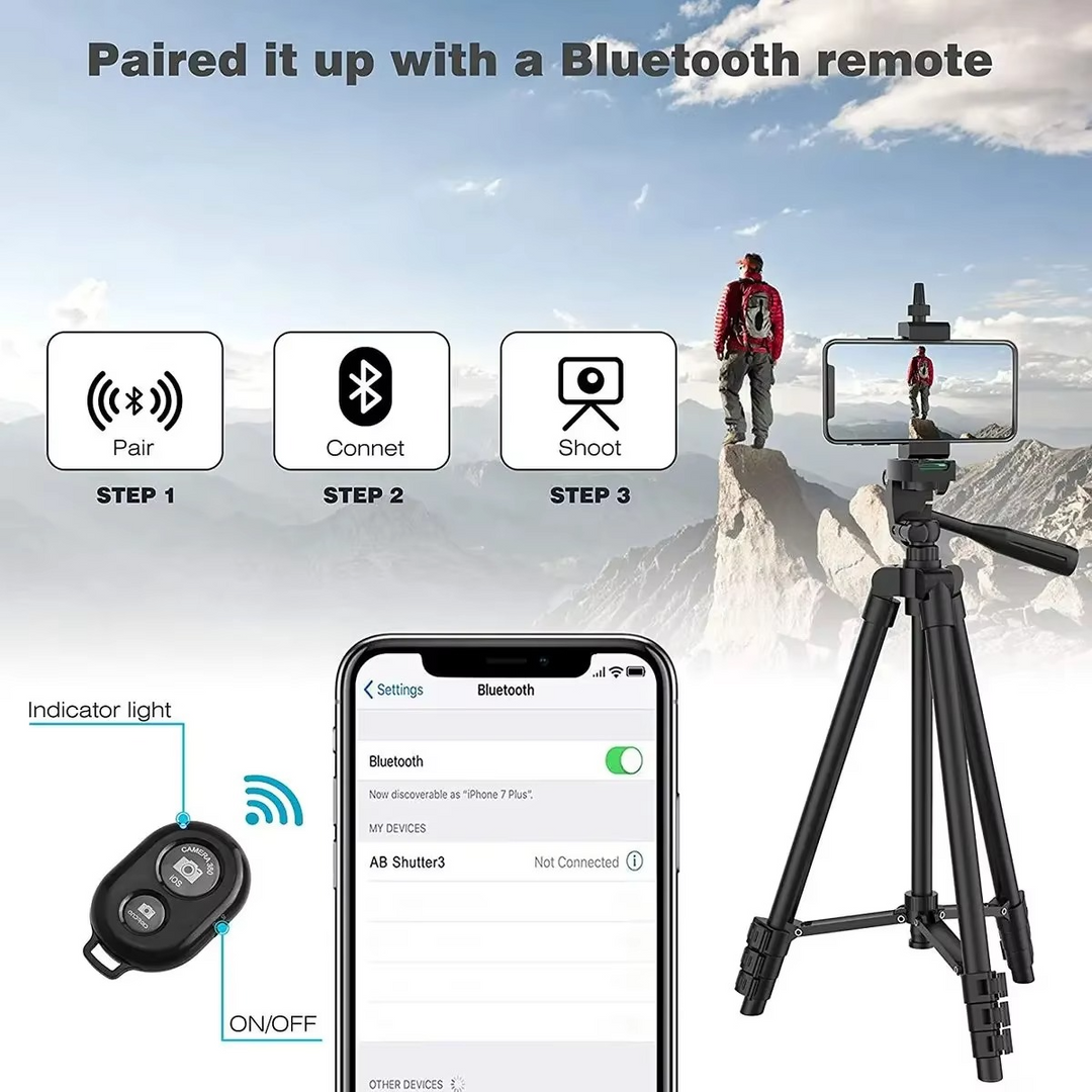 Universelt lett stativ med Bluetooth-fjernkontroll for smarttelefoner og DSLR-kameraer Luvikno