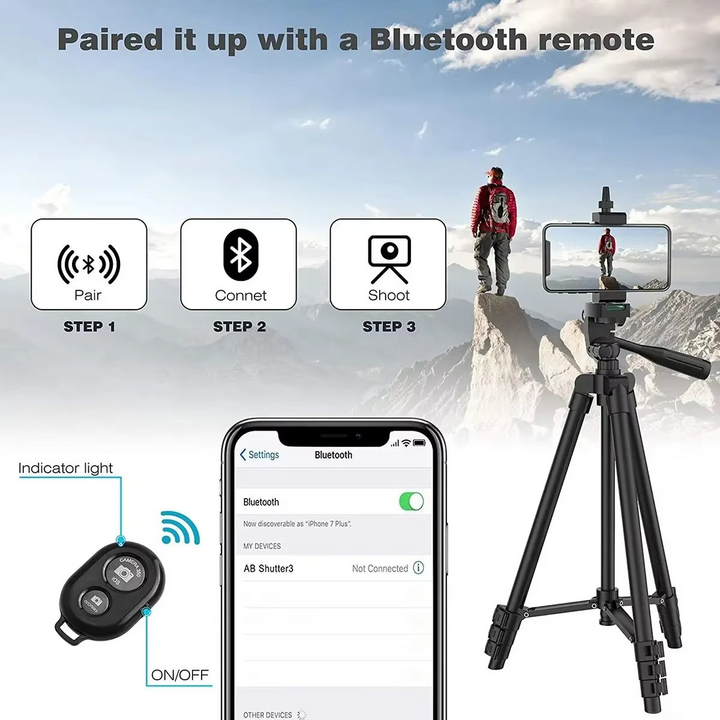 Universelt lett stativ med Bluetooth-fjernkontroll for smarttelefoner og DSLR-kameraer Luvikno