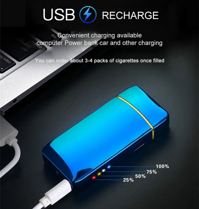 Luvikno | Oppladbar USB plasma lighter med vindbestandig dobbel bueflamme – Stilig metalldesign for innendørs og utendørs bruk