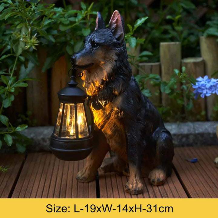 Solcel-drevet utendørs harpiks hundestatue lampe | Luvikno