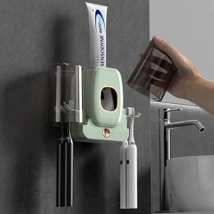 Luvikno | UV Tannbørsteholder PureBrush UV | Sterilisering med UV Lys | Automatisk Tannkremdispenser | Veggmontering Uten Boring