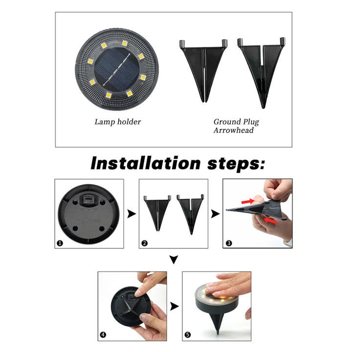 Luvikno | Terraluna Solar Ground Light LED | IP68 Vanntett | Automatisk Lyskontroll | For Hage, Sti & Terrasse