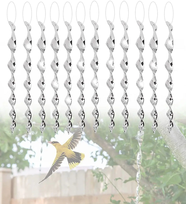Luvikno | Fugl Skremme Spinner Stenger BirdGuard Reflekter 12-Pieces Sett | 30 cm | Reflekterende Hagedekorasjon | Skremmer Vekk Fugler & Beskytter Frukt, Grønnsaker & Bed.