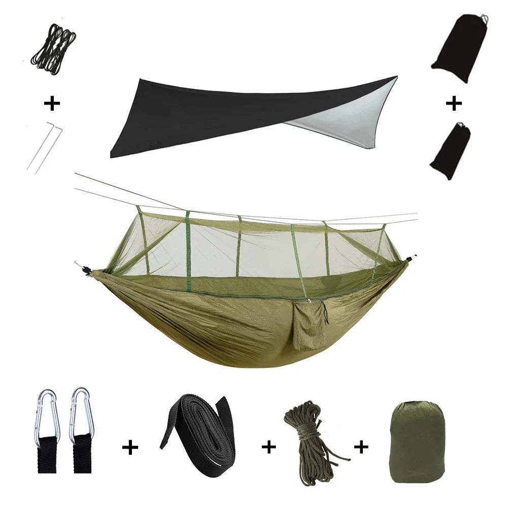 Luvikno | Trek Viva Camping Hengekøye | Integrert Myggnett & Regntrekk | Ultralett & Rivsterk | 3-i-1 Utendørs Løsning