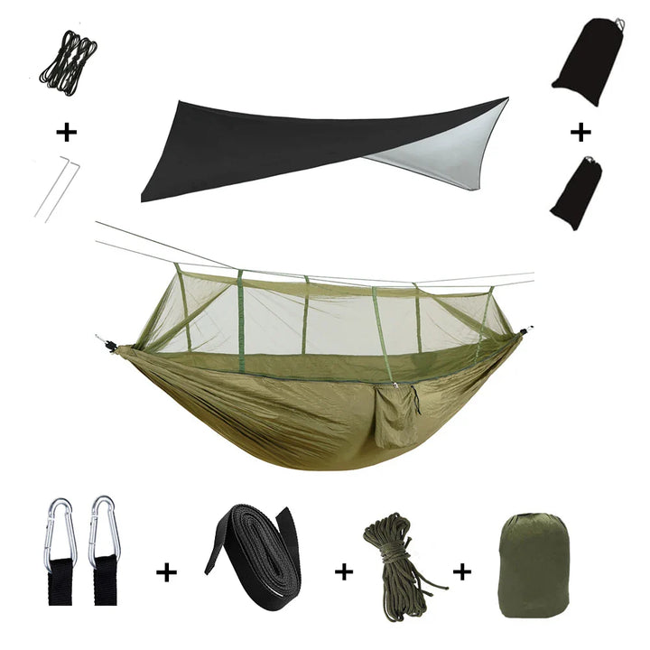 Luvikno | Trek Viva Camping Hengekøye | Integrert Myggnett & Regntrekk | Ultralett & Rivsterk | 3-i-1 Utendørs Løsning