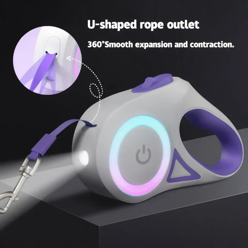 Luvikno | LED Hundesele LumiLeash FlexiLight | Sammenleggbar sele med belysning | 3 m & 5 m lengde | For hunder & katter opp til 35 kg
