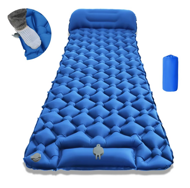 Ultra-comfort oppblåsbar campingmadrass med integrert pute og pumpe Luvikno