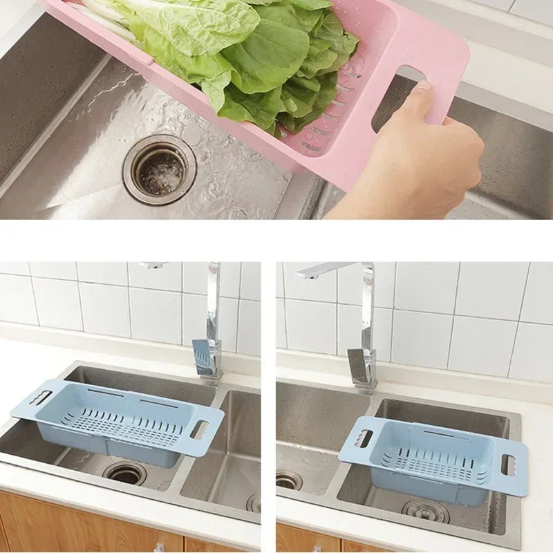 FlexDrain Dreneringskurv Kjøkken – Justerbar Kokedusjorganisator | Automatisk Drenering & Frukt Grønnsakstørrer | Plassbesparende Kjøkken Tilbehør | Luvikno