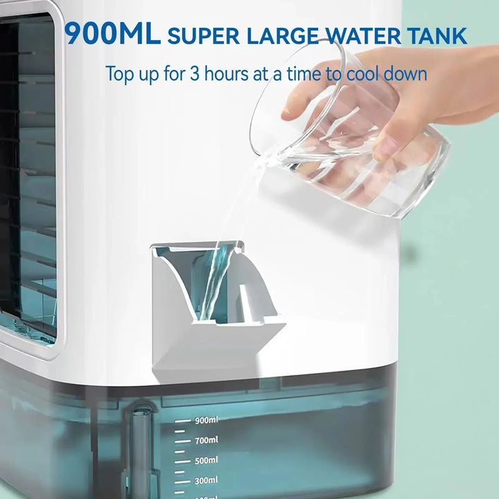 Portabel Mini Luftkondisjoner – 3-hastighets liten AC-enhet med 900ML vanntank, elektrisk vifte og avfukter for soverom og kontor | Luvikno