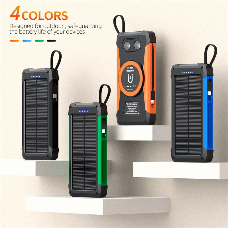 Luvikno | Voltaris MagCharge Solenergi Powerbank 10000mAh | Magnetisk Trådløs Lading | 22.5W Hurtigladefunksjon | Med Kabel & Lommelykt | For iPhone, Samsung & Co.
