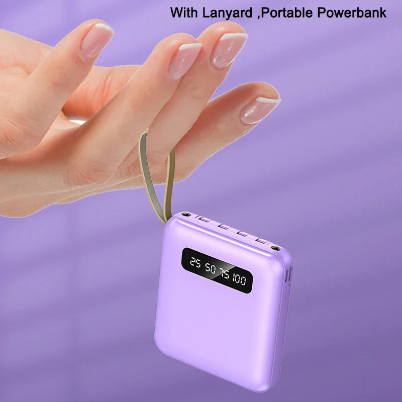 Luvikno | Mini Powerbank med Speildisplay | 20,000 mAh | Hurtigladingfunksjon & Integrerte Kabler | For iPhone, Samsung, Xiaomi & mer