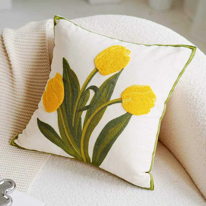 Grønn & Rosa Tulipan Broderi Putetrekk | Luvikno