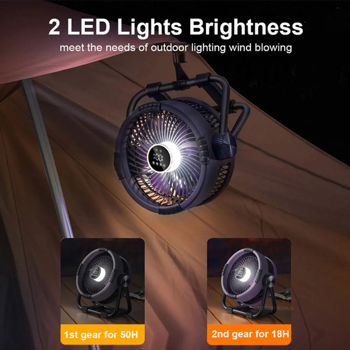 Campingvifte med 20 000mAh batteri, LED-lys og fjernkontroll – WindMate | Luvikno