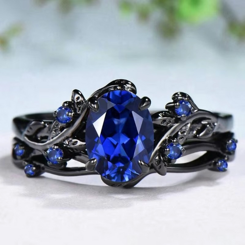 Sapphire Leaf Branch Statement Ring for Women Luvikno