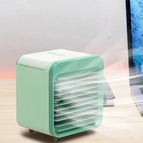 Luvikno | Coolivio Mini AirCooler | Bærbar 3-i-1 USB-vifte med luftfukting og kjølefunksjon | 3 nivåer | 2500 mAh batteri | For kontor, reise og hjem