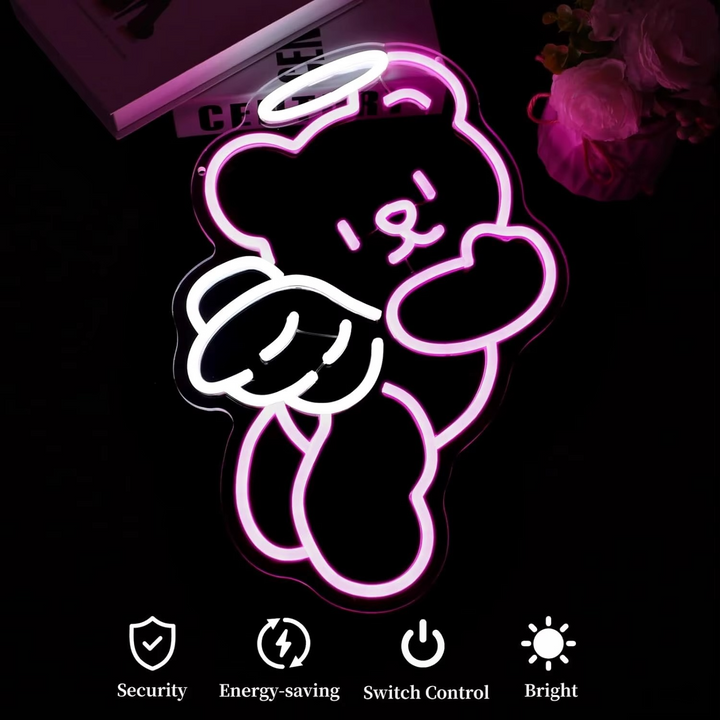 Sjarmerende Bjørn Neonlys med Dimmer - USB Drevet Veggdekor Luvikno